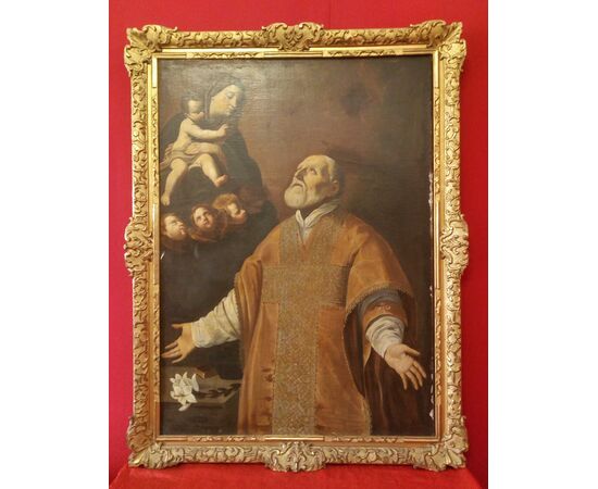 Dipinto di San Filippo Neri in adorazione della Vergine con Bambino