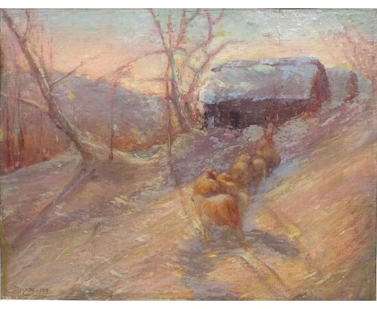 Pittura invernale con pecore