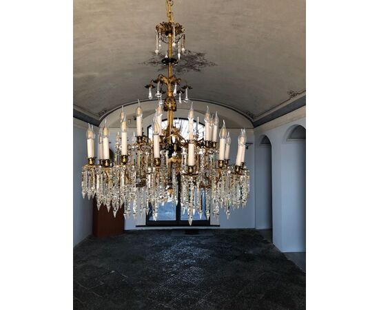 BRONZE AND CRYSTAL CHANDELIER     