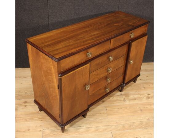 Italian design chest of drawers in walnut, mahogany and beech