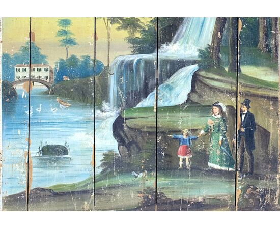 "Paesaggio con cascata e figure" ottocentesco