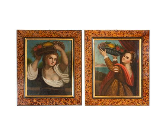 Pair of Old Paintings &quot;Lavinia&quot; from Titian     
