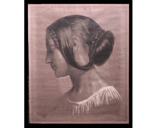 Charcoal drawing: "Portrait of a lady" signed by Mucchi Guglielmo