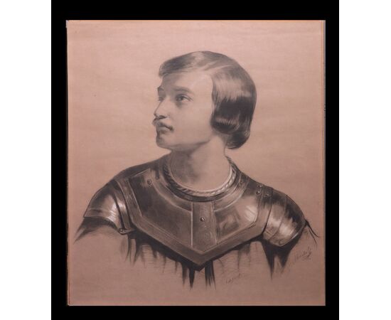 Charcoal drawing: "Male portrait" signed Mucchi G.