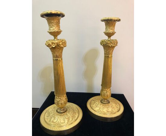 Pair of lies in gilded bronze Empire France 1810