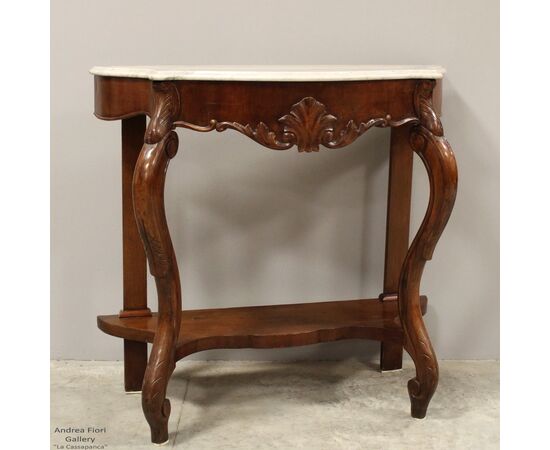 Antique Louis Philippe console in walnut - Italy, 19th century     