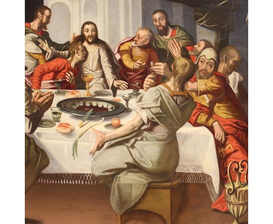 Antico dipinto fiammingo religioso Ultima Cena del XVI secolo