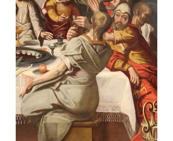 Antico dipinto fiammingo religioso Ultima Cena del XVI secolo