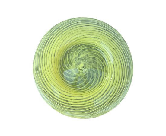 Piatto vassoio in vetro a spirali gialle.Murano.
