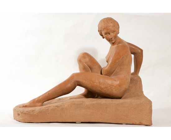 &quot;nude&quot; female in terracotta signed Bouraine     
