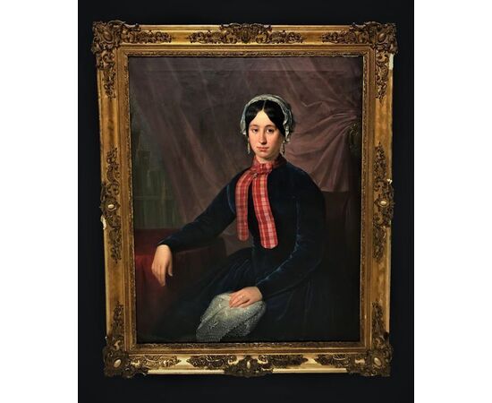 Scuola francese  Metà del XIX secolo - Ritratto di donna con cravatta