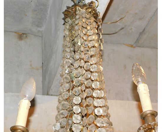 lamp192 - lampadario in bronzo con cristalli, '800, cm l 70 x h 95