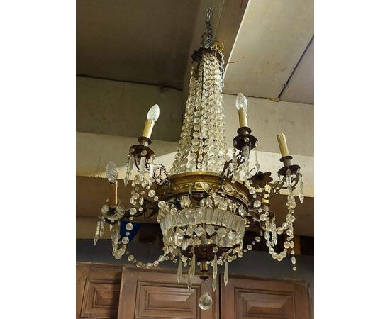 lamp192 - bronze chandelier with crystals, &#39;800, cm l 70 xh 95     