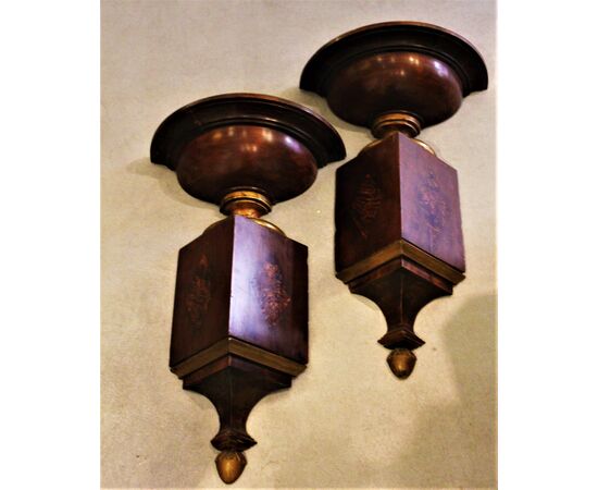Pair of Charles X walnut and gold shelves