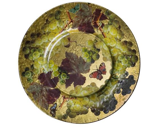 Large wall plate decorated with decoupage and gold leaf     