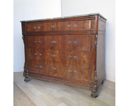 Genoese chest of drawers in walnut with marble top - late 19th century - chest of drawers     