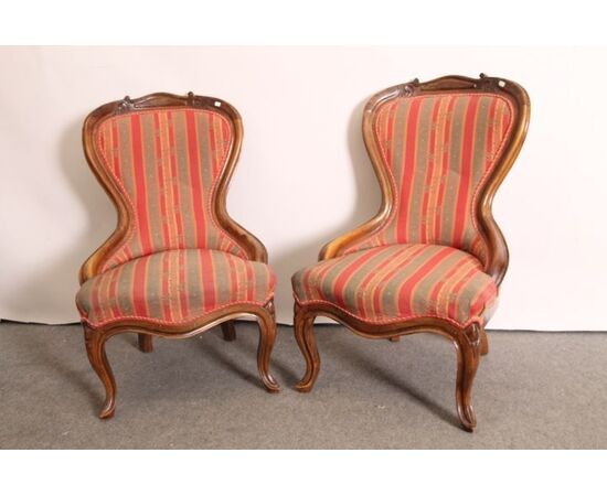 Antique Lombard Armchairs 1850-1860 L. Filippo in walnut. Carved Antiques.