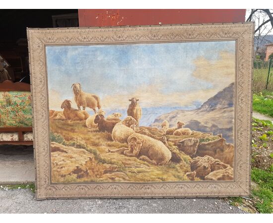 Large 19th century mountain landscape painting on canvas