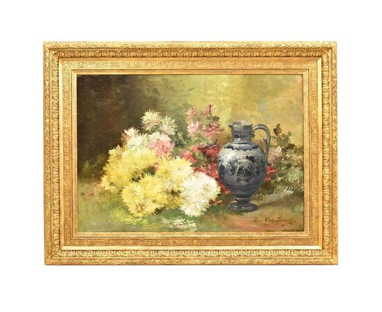 ANCIENT PAINTINGS, VASE OF FLOWERS, OIL ON CANVAS, END OF 1800 (QF 265)     
