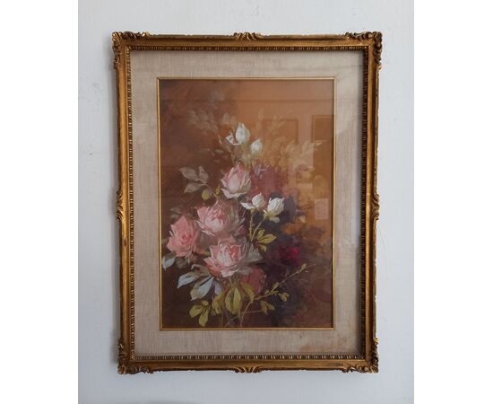 Watercolor painting tempera painting - still life with flowers - early 1900s     