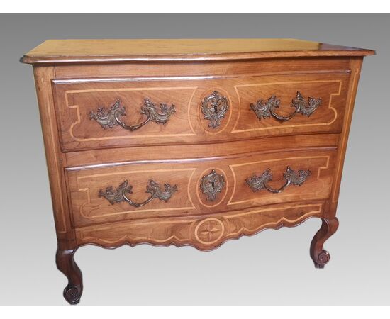 Louis XV chest of drawers inlaid Haute Savoie in walnut     