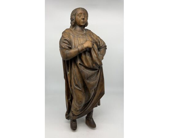 French or Rhenish workshop - Beautiful walnut sculpture representing a king or a notable     