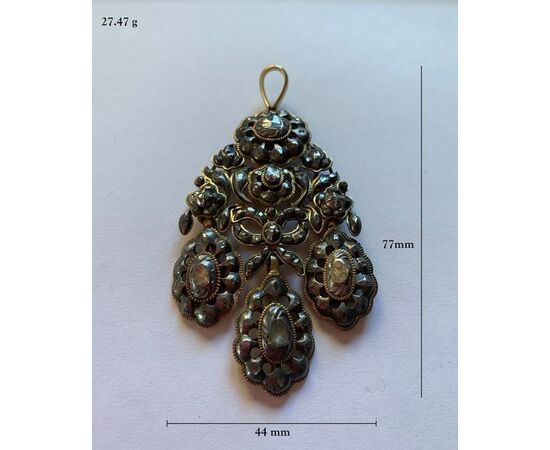 Magnificent Spanish pendant, late 18th century - gold, silver, diamonds     
