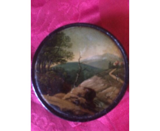 LACQUER TOBACCO WITH OIL PAINTED LID     