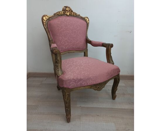 Louis XV lacquered and gilded armchair - eighteenth century - 700 - small armchair - pair available!     