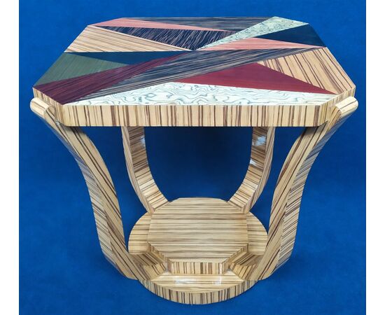 Art Deco style square coffee table in briar - patchwork geometries     