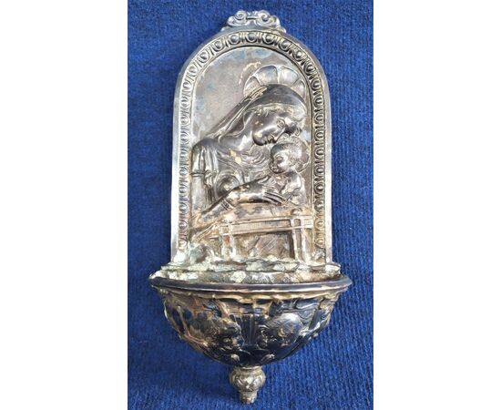 Holy water stoup in silver metal - Italy 19th century     