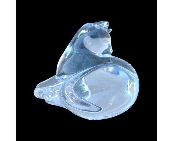 Cat in heavy transparent crystal Baccarat, France.     