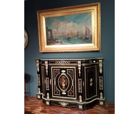 Spettacolare Antica servante stile boulle del 1800 con pietre dure