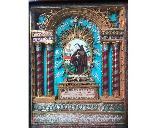Quadretto reliquiario con diversi santi e figura dipinta di San Pasquale Baylon.Napoli.