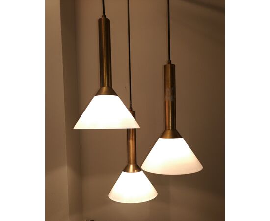 Three lights chandelier in satin brass w...