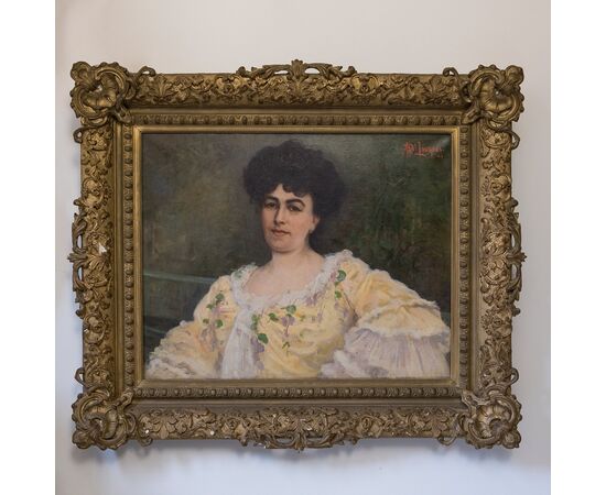 Dipinto Olio su tela, Raffigurante Madame Faivre in abito giallo.