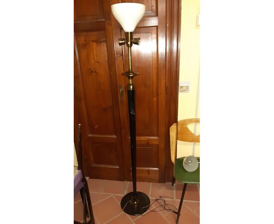 Wood and brass lamp with marble base...