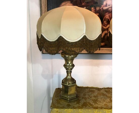 Coppia lampade da tavolo ottone paralumi originali anni '50 vintage