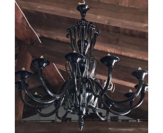 12 lights black Murano glass chandelier     