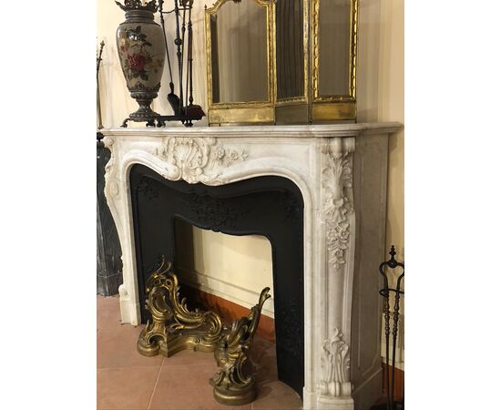 large French fireplace in white Carrara marble with reducer     