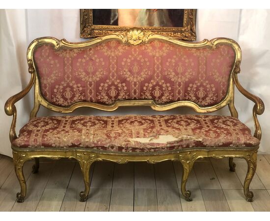 Antique Louis XV Venetian gilded wood sofa     