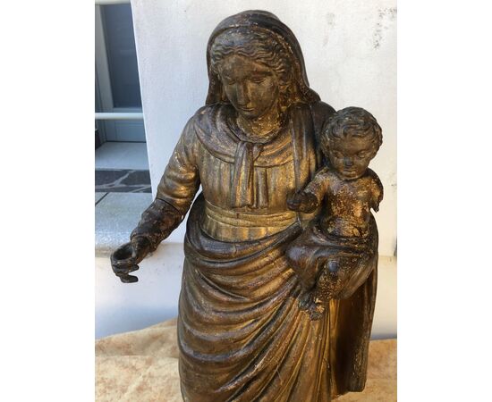 Antica scultura lignea Madonna con Bambino 