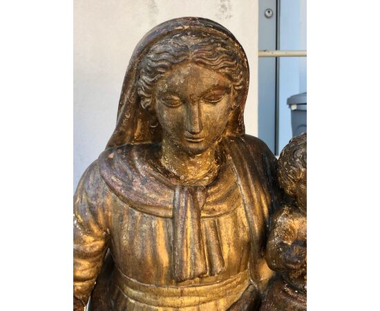 Antica scultura lignea Madonna con Bambino 