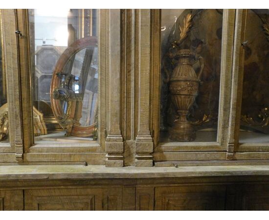  lib124 - libreria/ vetrina marchigiana in legno, cm l 420 x h 232 x p. 60  