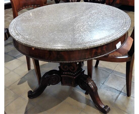 Center table with top in Sant'Anna gray marble from the Charles X era