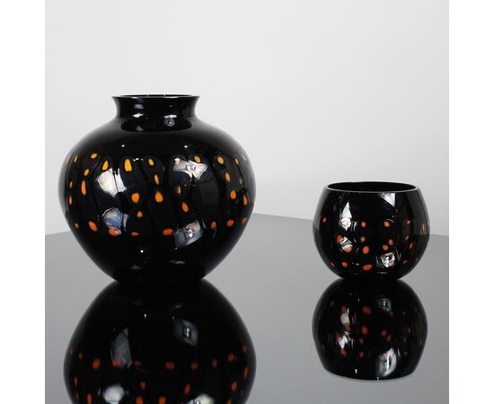 Coppia vasi vetro Murano murrine Alfredo Barbini vintage anni'60