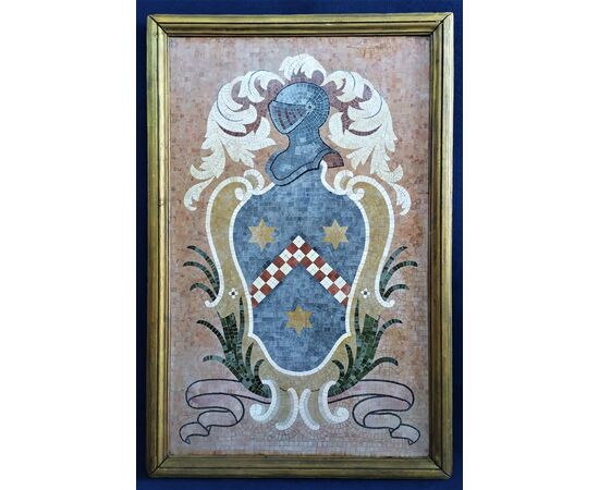 Large heraldic coat of arms in polychrome mosaic - Italy 19th / 20th century     