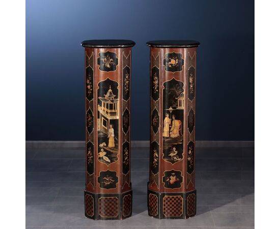Pair of Chinoiserie Vase Holder Columns     
