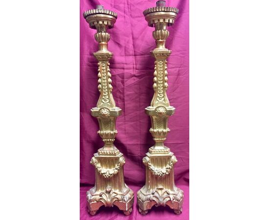 Pair of Neoclassical golden candlesticks     