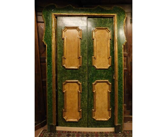ptl149 coppia di porte laccate, finto marmo, ep. '700